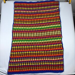 Handmade Crochet Throw Blanket Unisex 46x32 Multicolor Good Retro Striped Afghan